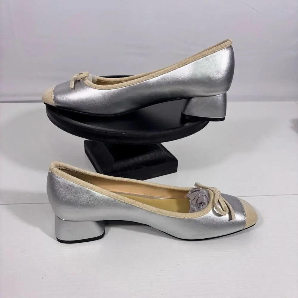 NWT C. Paravano Suede Toe Silver Ballet Flats Size 9